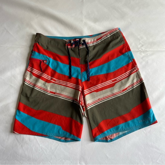 Patagonia Vibrant Red and Teal Board Shorts for Men - Picture 1 of 9